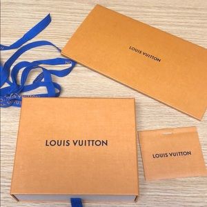 Louis Vuitton box, ribbon, receipt envelope